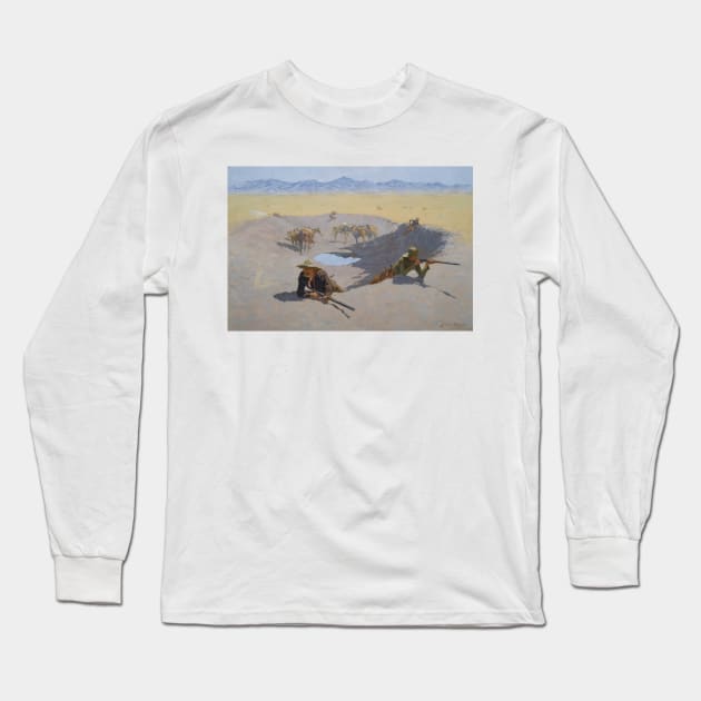 Fight for the Waterhole by Frederic Remington Long Sleeve T-Shirt by Classic Art Stall